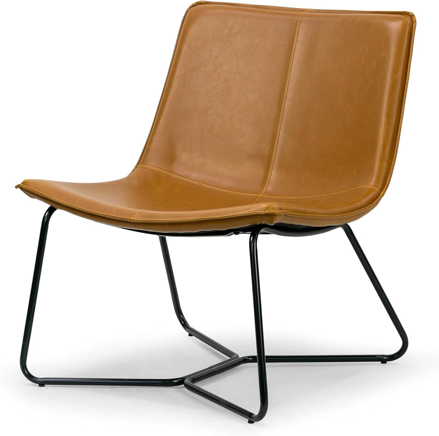 Glamour Home Anwar Light Brown Faux Leather Wide Seating Accent Chair with Metal Legs | Amazon (US)