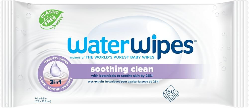 WaterWipes Plastic-Free Soothing Clean 99% Water Based Botanical Baby Wipes, Unscented & Hypoalle... | Amazon (US)