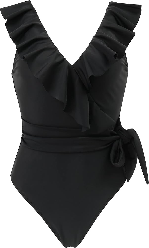 DOULAFASS Women Ruffle V Neck One Piece Bathing Suit Tummy Control Swimsuits | Amazon (US)