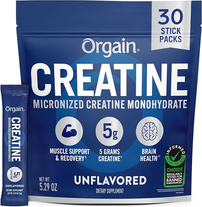 Orgain Creatine Stick Packs, 5g Micronized Creatine Monohydrate Powder, Supports Muscle Growth, P... | Amazon (US)