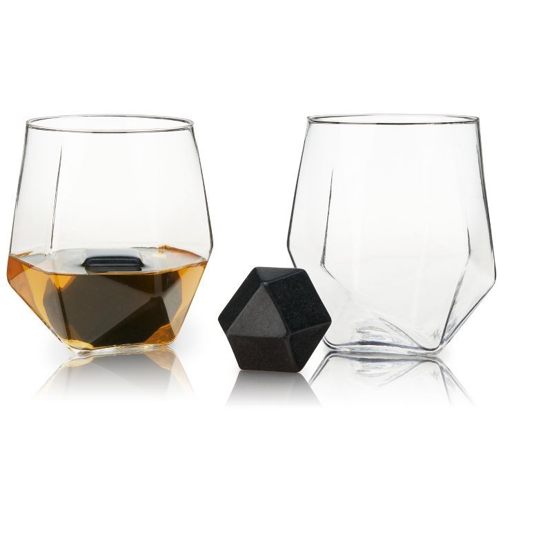 Viski 4-Piece Faceted Tumbler & Hexagonal Basalt Stone Set, Set of 2 Crystal Glasses With Set of ... | Target