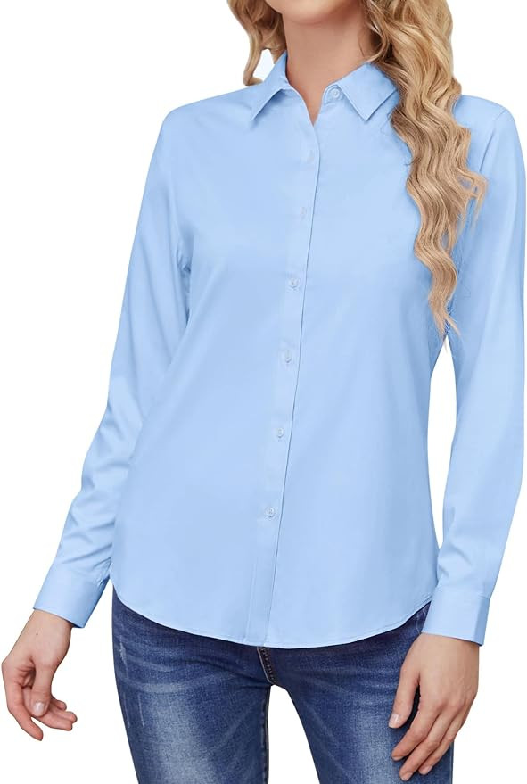 Wrinkle Free Womens Button Down Shirts for Women Long Sleeve Stretch Business Office Formal Work ... | Amazon (US)