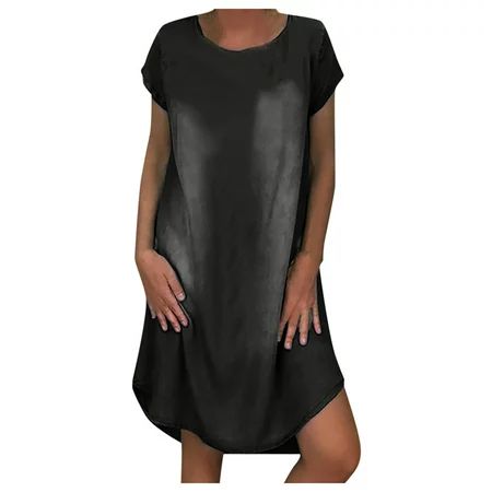 Ernkv Women s Trendy Mini Denim Dress Print Short Sleeve Round Neck Dress Faux Jean Retro relaxed Cl | Walmart (US)