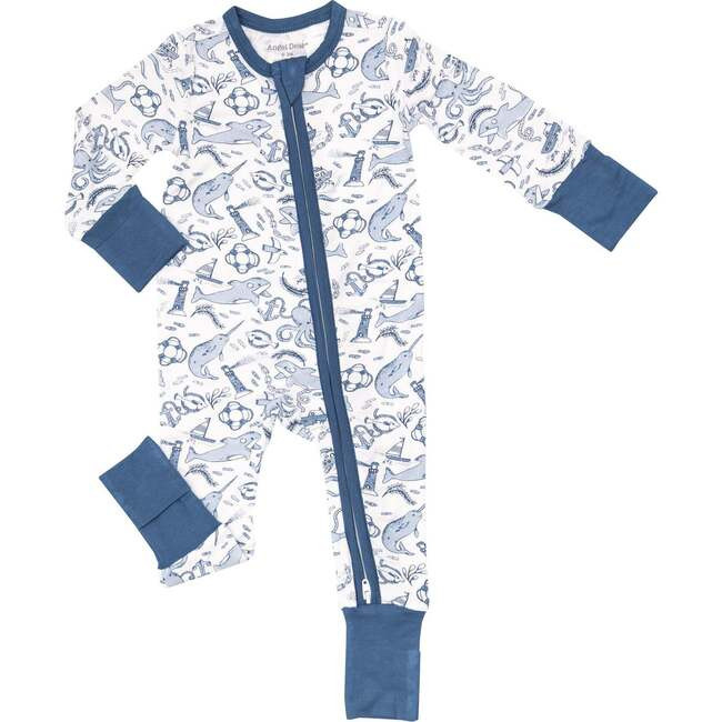Angel Dear | Nautical Notebook 2-Way Zipper Romper (Multicolor, Size 3-6M) | Maisonette | Maisonette