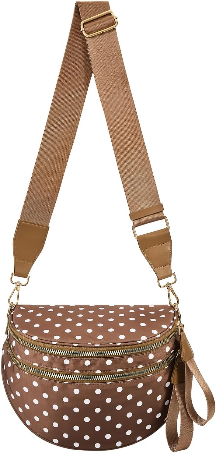 Polka Dots Crossbody Bag Bum Bag for Women,Spacious Checkered Purse Fanny Packs Belt Bag (Coffee ... | Amazon (US)
