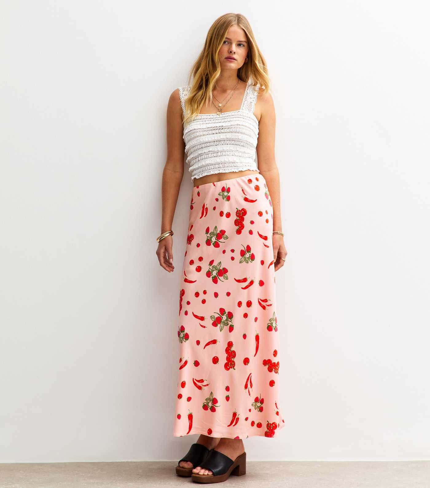 Pink Wild Strawberry Print Midi Skirt | New Look | New Look (UK)