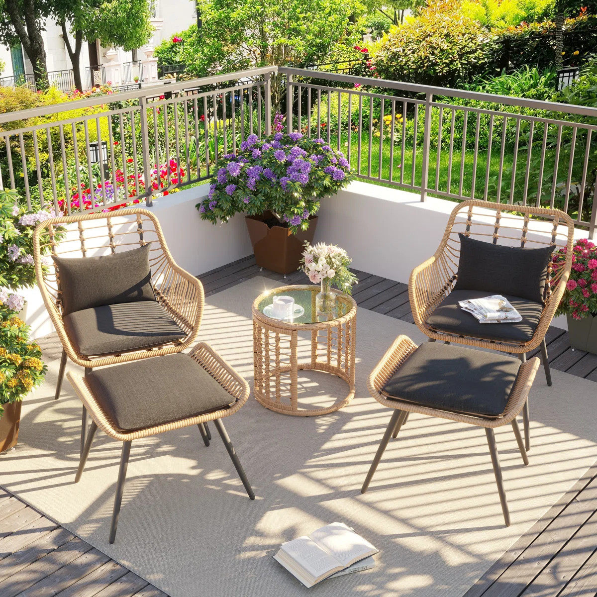 Giblin Wicker - Person Patio Conversation Set with Cushions | Wayfair North America