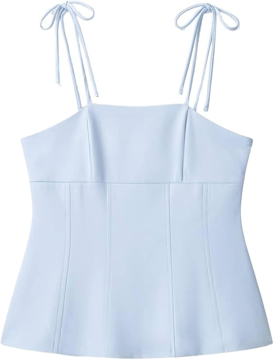 MAKEMECHIC Women's Sleeveless Cami Top Tie Shoulder Spaghetti Strap Backless Summer Y2K Crop Tops | Amazon (US)