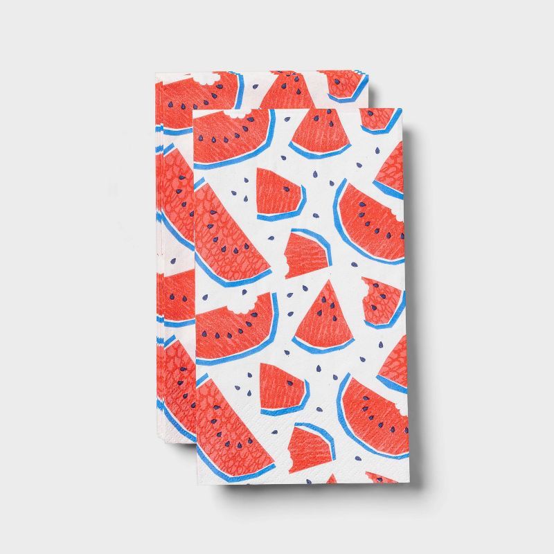 Watermelon Print Guest Napkin Pink/Blue on White - Sun Squad™ | Target