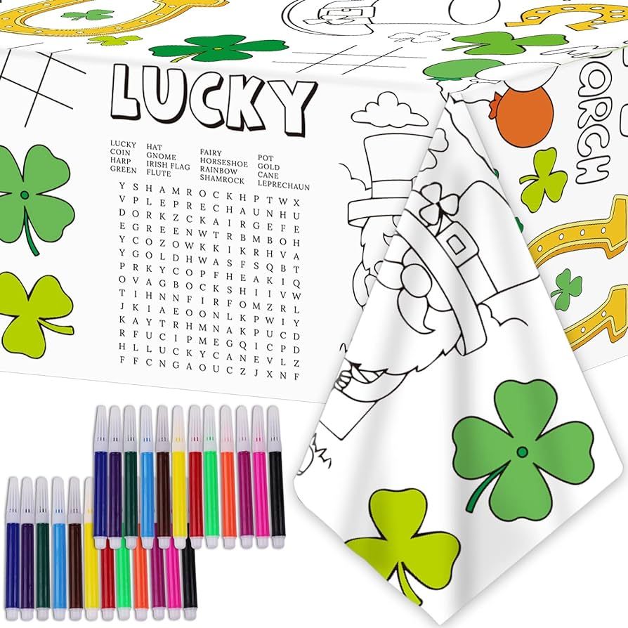 47"x 82" St. Patrick's Day Giant Coloring Tablecloth Posters Activity for Kids with 24 (12 Colors... | Amazon (US)