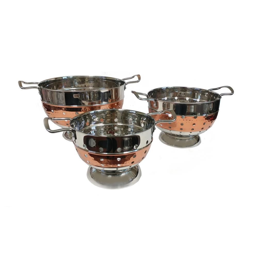 ExcelSteel 5 Qt. Stainless-Steel Hammered Colander with Copper Tone Stripe-944 - The Home Depot | The Home Depot