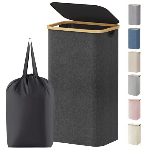 Lifewit 100L Laundry Basket with Lid, Clothes Hampers for Laundry with Bamboo Handles and 1 Removable Bag, Large Foldable Laundry Hamper for Bedroom, Bathroom, Dorm, Laundry Room, Dark Gray | Amazon (US)
