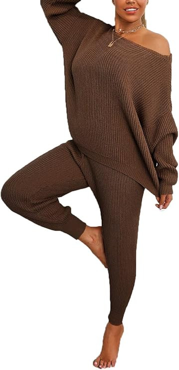 Joyfunear Women's Casual Knit Sweater Loose Pullover Top and Pants 2 Piece Outfits Sets | Amazon (US)