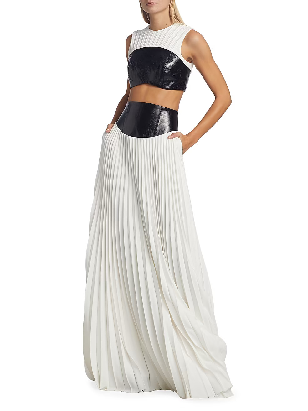 Leather-Waist Pleated Maxi Skirt | Saks Fifth Avenue