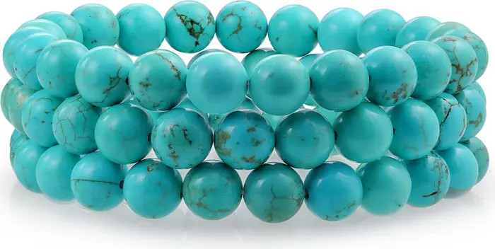 Set of 3 Turquoise Bead Multi Strand Stretch Bracelet | Nordstrom Rack