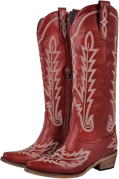 Yolkomo Cowgirl Boots Knee High Embroidered Distressed Western Cowboy Boots for Women | Amazon (US)