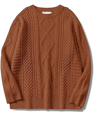 Womens Oversized Sweaters Crewneck Long Sleeve Casual Loose Pullover Sweater Cable Knit Vintage T... | Amazon (US)
