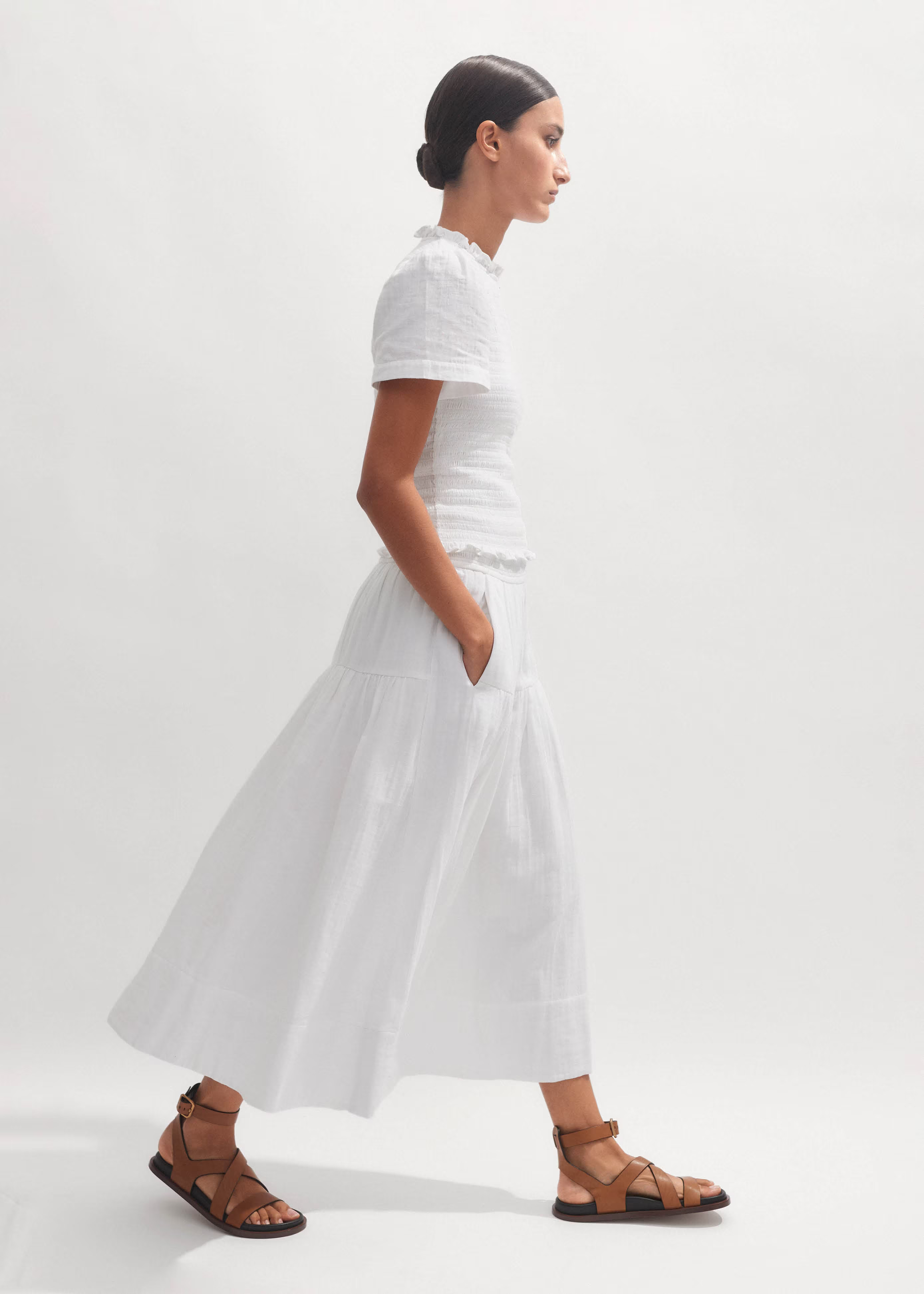Women's White Cheesecloth Midi Skirt | ME+EM | ME+EM US