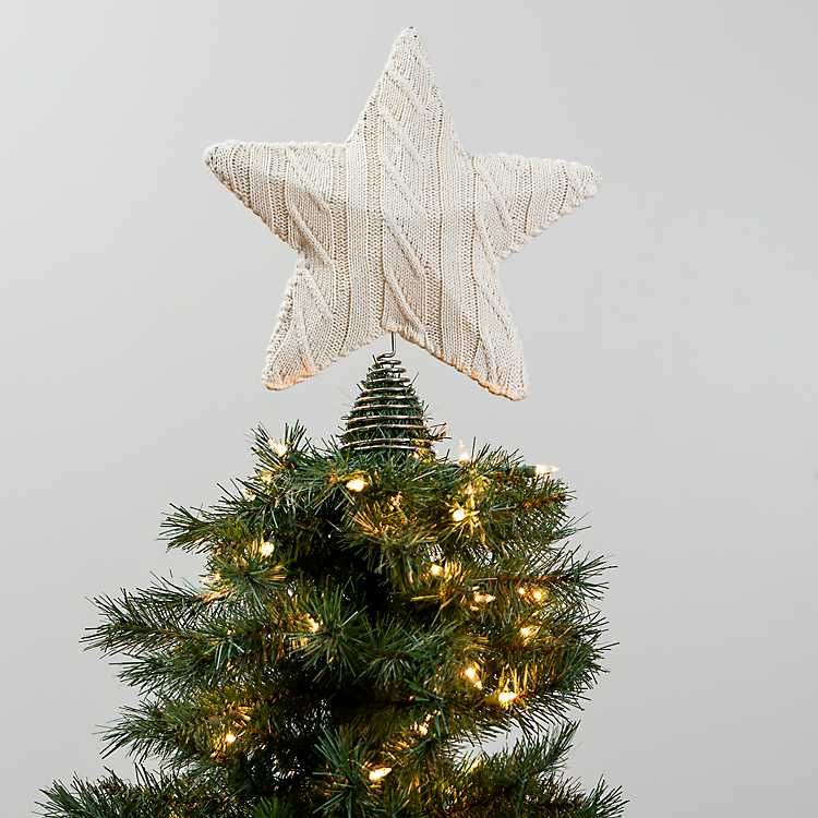 New!Cream Cable Knit Star Tree Topper | Kirkland's Home