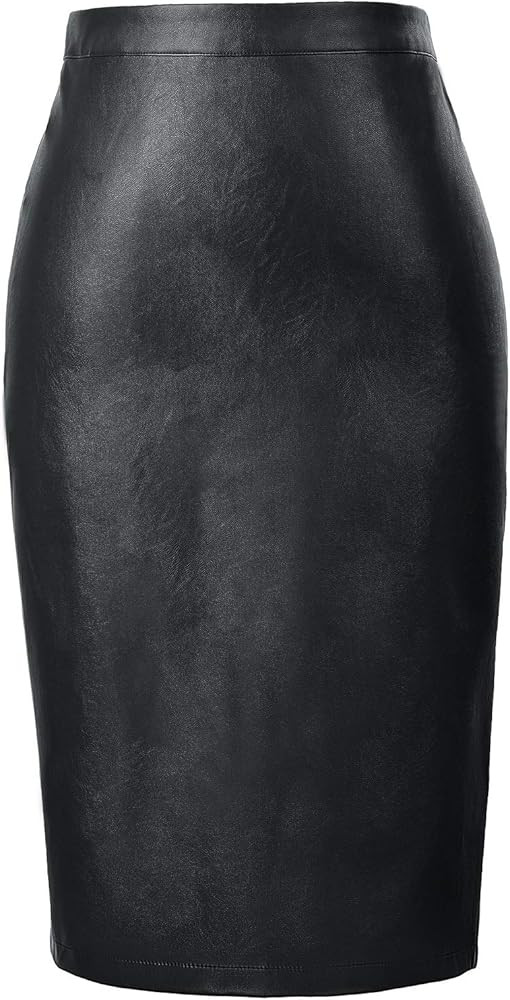 Kate Kasin Women's Faux Leather Pencil Skirt Elegant High Waist Bodycon Skirt Back Split | Amazon (US)