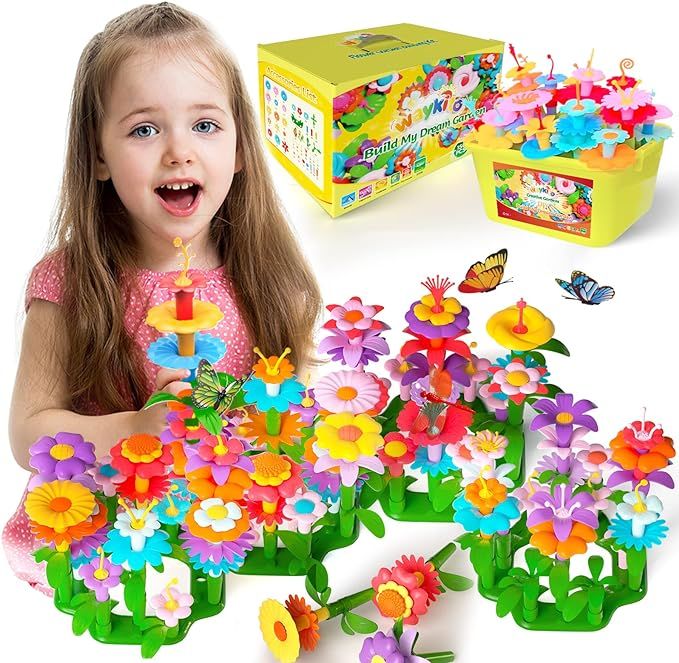 waykito Flower Garden Building Toys for Girls Age 3, 4, 5, 6, 7 Year Old, 150 Pcs with Storage Bo... | Amazon (US)