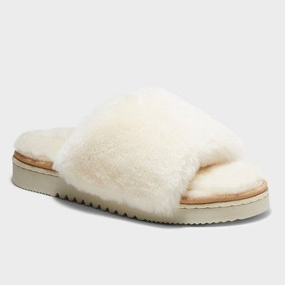 Women's dluxe by dearfoams Sutton Genuine Shearling Slide Slippers | Target