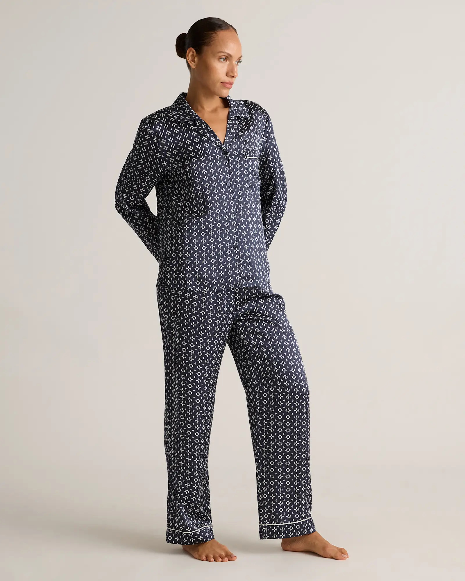 100% Washable Silk Satin Pajama Long Sleeve Top | Quince