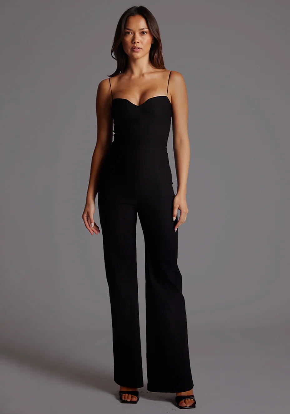Rogan | Sweetheart Neck Black Wide Leg Jumpsuit | VSPR UK