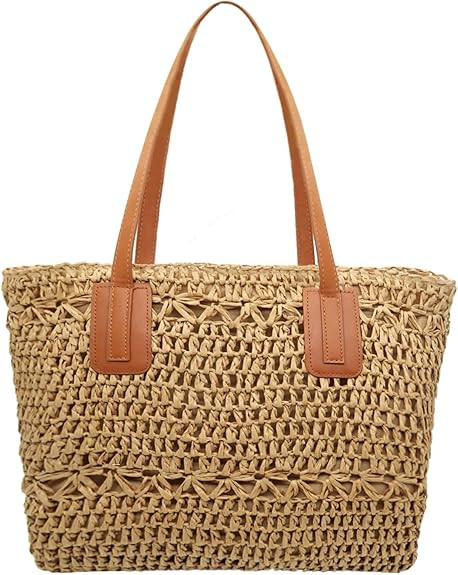 Fozehlad Womens Straw Beach Tote Bag with Zipper,Summer Straw Hobo Bags,Woven Rattan Handmade Sho... | Amazon (US)