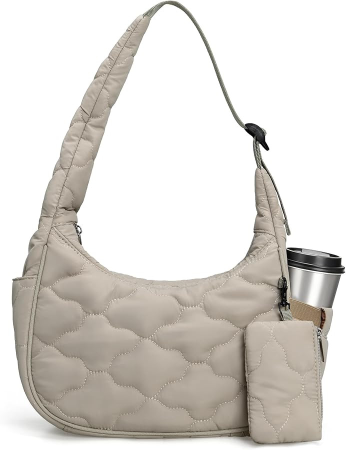 Small Puffer Crescent Shoulder Bag for Women Cute Clouds Quilted Puffy Nylon Purse Mini Everyday ... | Amazon (US)