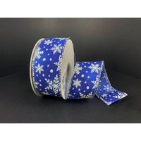 Royal Blue Snowflake Wired Ribbon, 1.5"" Royal White Silver Snowflake Ribbon, Ribbon With Snowflakes, Xmas 71112-09-25 | Etsy (US)