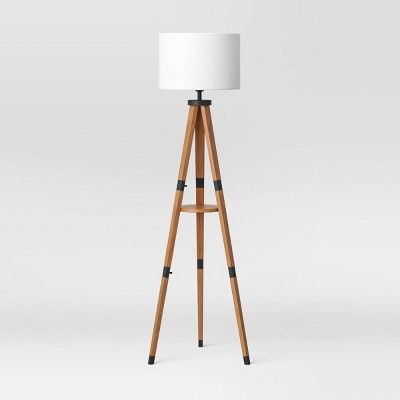 Wood Tripod Floor Lamp with Shelf Brown (Includes LED Light Bulb) - Threshold™ | Target