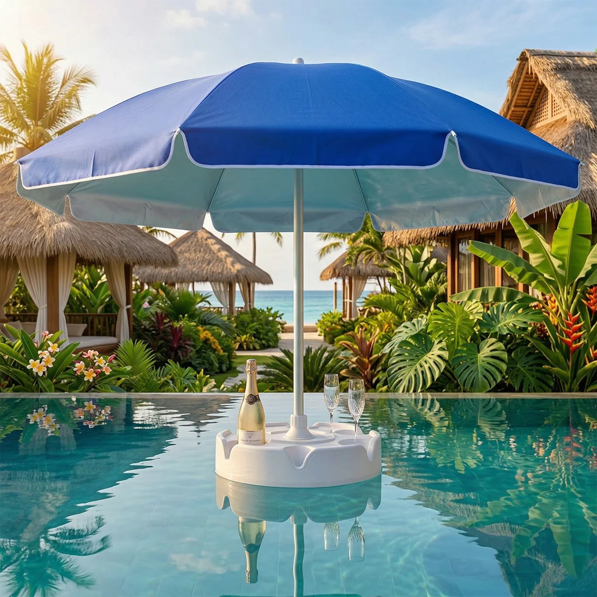 7 FT Floating Pool Umbrella With Base & Cup Holders – Portable Shade Table For Pools, Beaches, ... | Wayfair North America