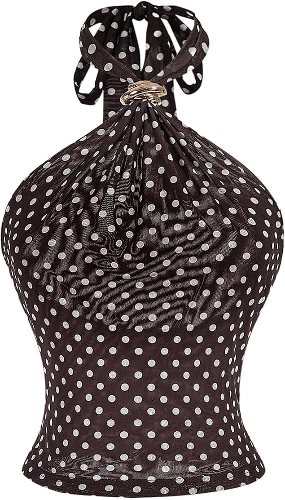 Verdusa Women's Y2k Polka Dots Halter Tops Tie Backless Going Out Summer Tops with Metal Decor | Amazon (US)
