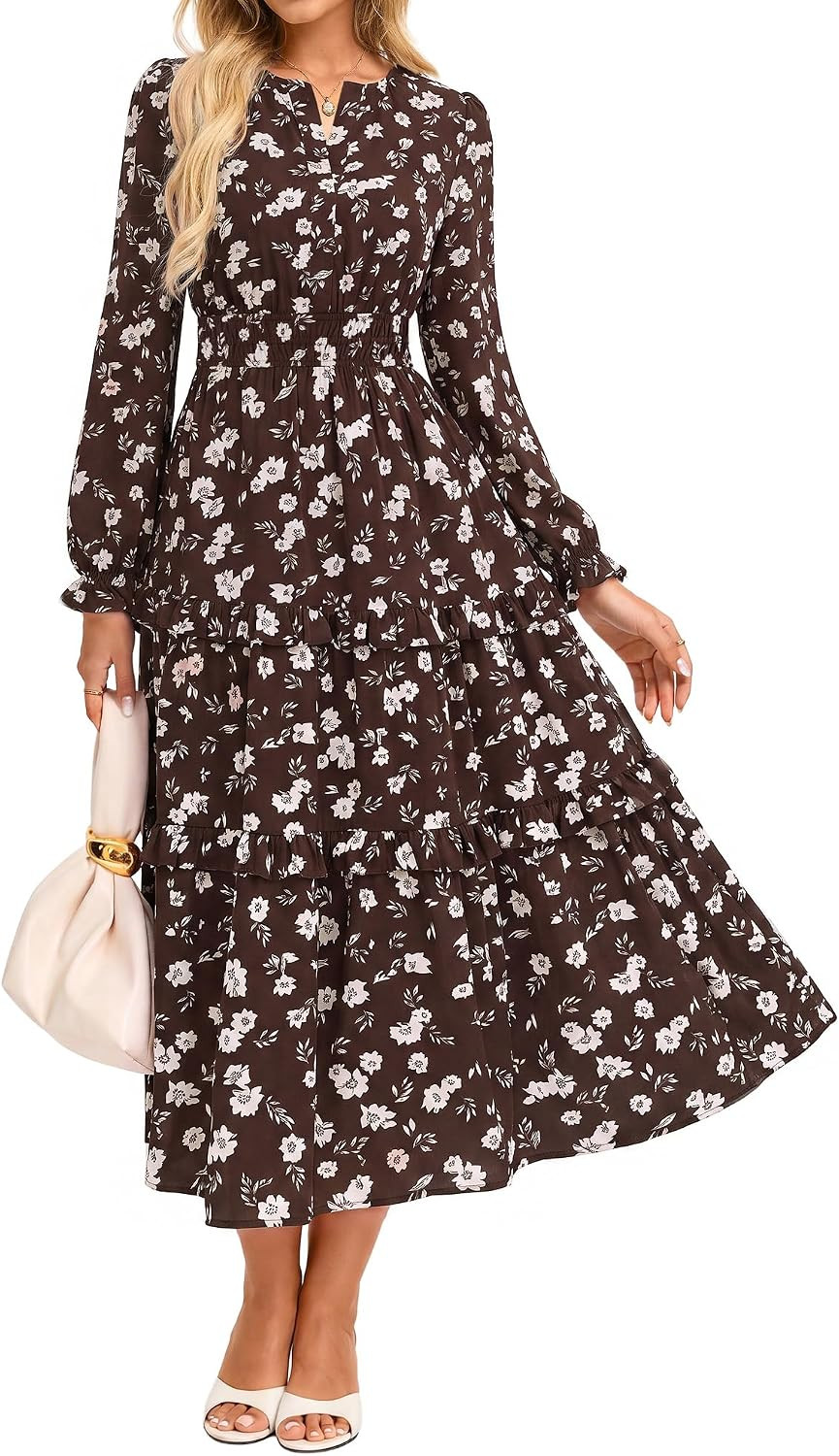 GRACE KARIN Women's 2026 Fall Maxi Chiffon Floral Casual Dress | Amazon (US)