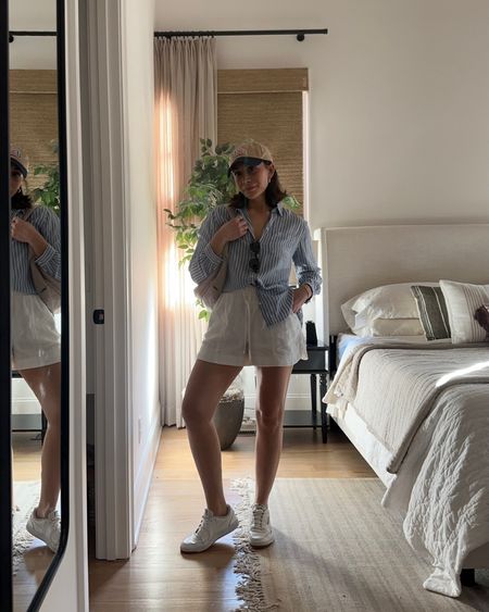 Day 5 capsule wardrobe challenge! Easy outfit ideas for moms on the go! Spring outfit inspiration! White linen shorts, button up and dad hat! 

#LTKfindsunder50 #LTKSeasonal #LTKxTarget