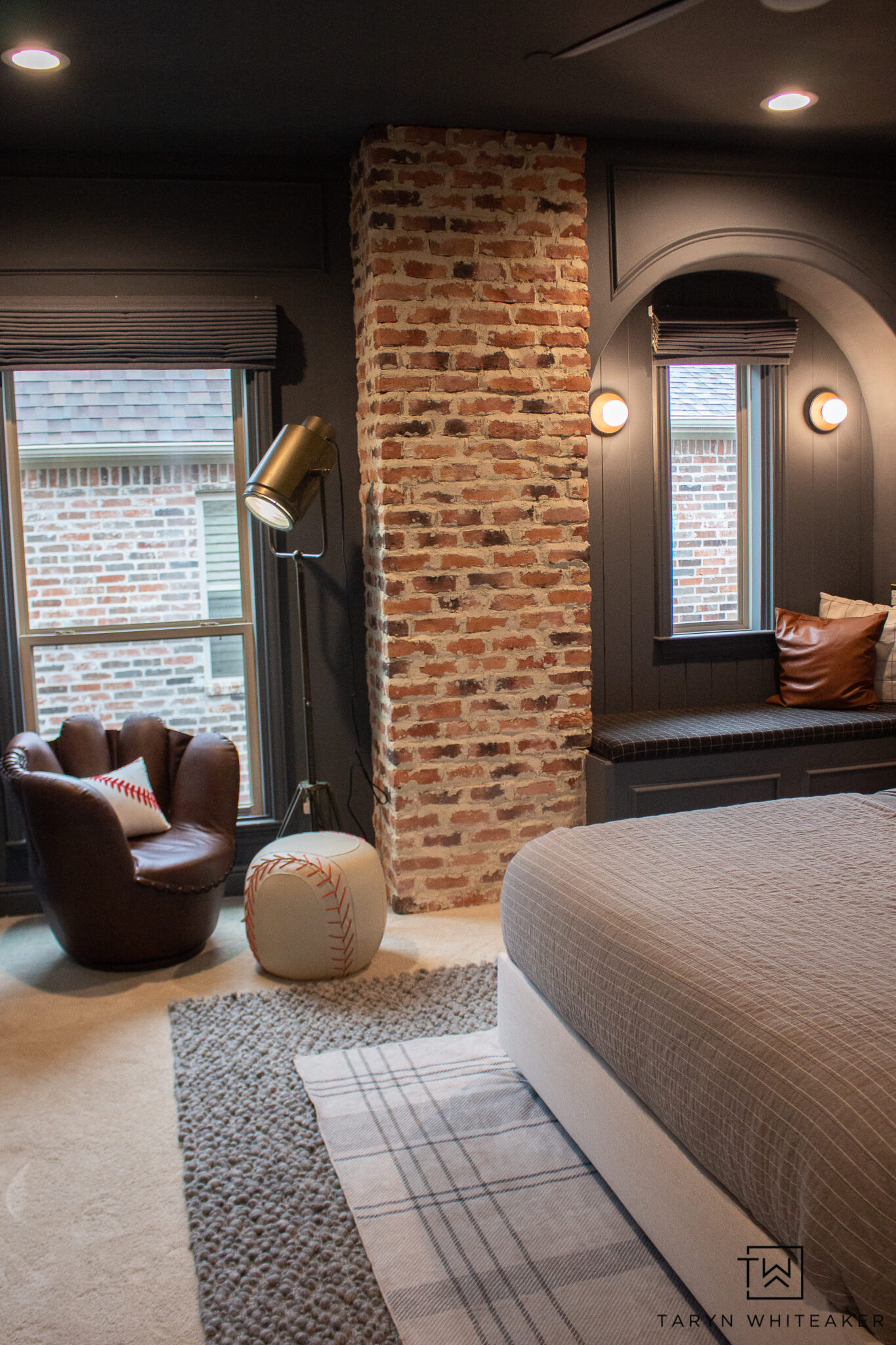 Love how this sports wall came together! The mix of vintage baseball details, warm wood tones, and black shelving gives the space so much character without feeling too themed. #SportsRoom #BaseballDecor #BoysRoomInspo #ShelfStyling #HomeDecor

#LTKSeasonal #LTKHome