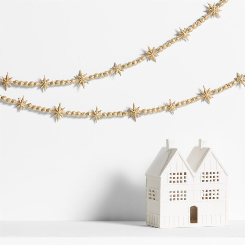 Gold Glitter Star Christmas Garland | Crate & Barrel | Crate & Barrel