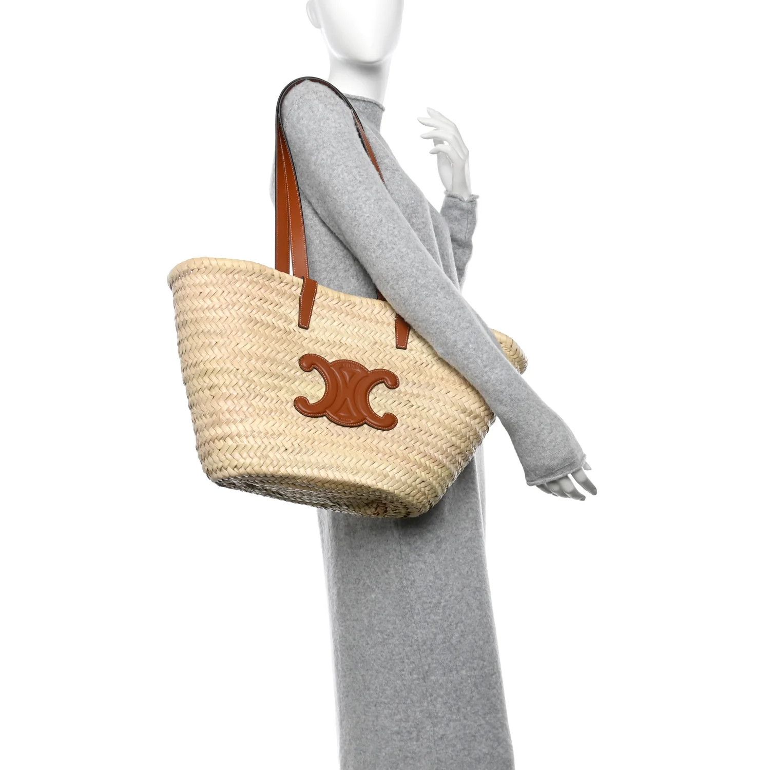Raffia Calfskin Triomphe Medium Panier Tan | FASHIONPHILE (US)