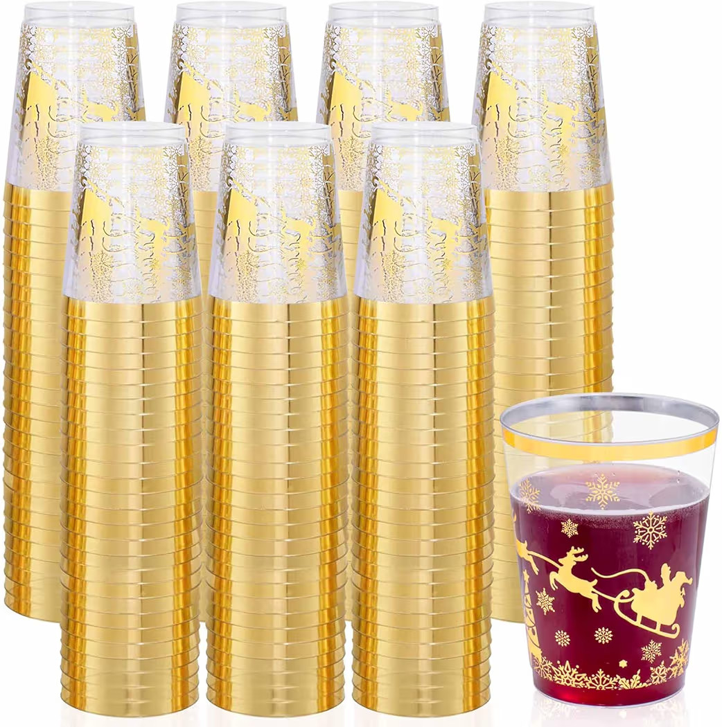 supernal 100pcs Christmas Party Cups,Gold Plastic Cups with Christmas Design,Plastic Party Cup,Di... | Amazon (US)