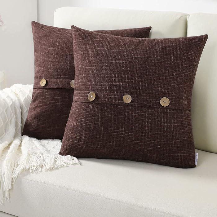FUTEI Tan Linen Decorative Throw Pillow Covers 20x20 Inch Set of 2, Square Cushion Case with Vint... | Amazon (US)