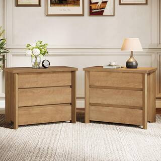 BYBLIGHT Fenley 2 Pieces Simple Wood Grain 3-Drawer 31.5 in. Nightstands Bedside Table, Night Sta... | The Home Depot
