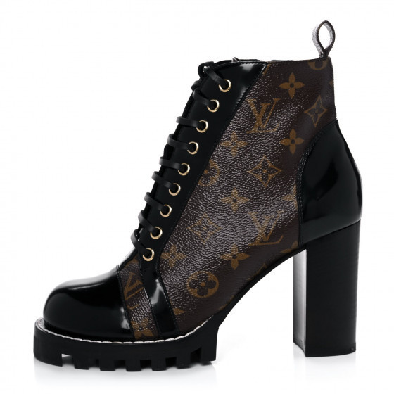 LOUIS VUITTON Patent Calfskin Monogram Star Trail Ankle Boots 39 Black | Fashionphile