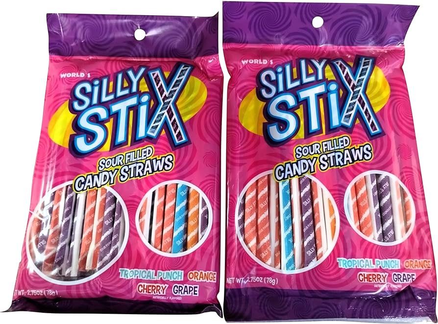 Sour Filled Candy Straws - 2 pack of 2.75 oz Bags of Sour Tropical Punch Orange Cherry Grape Powd... | Amazon (US)