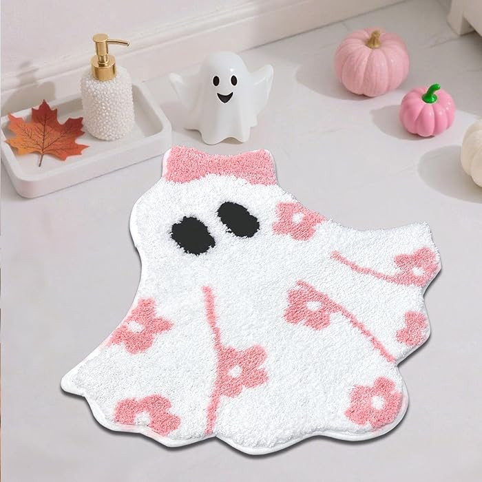 Mocsicka Pink Halloween Bath Mat Cute Ghost Bathroom Rug Super Soft Absorbent Bathroom Rugs Non S... | Amazon (US)