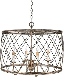 Quoizel RDY2823CS Dury Cage Drum Pendant Lighting, 4-Light, 240 Watts, Century Silver Leaf (20" H... | Amazon (US)