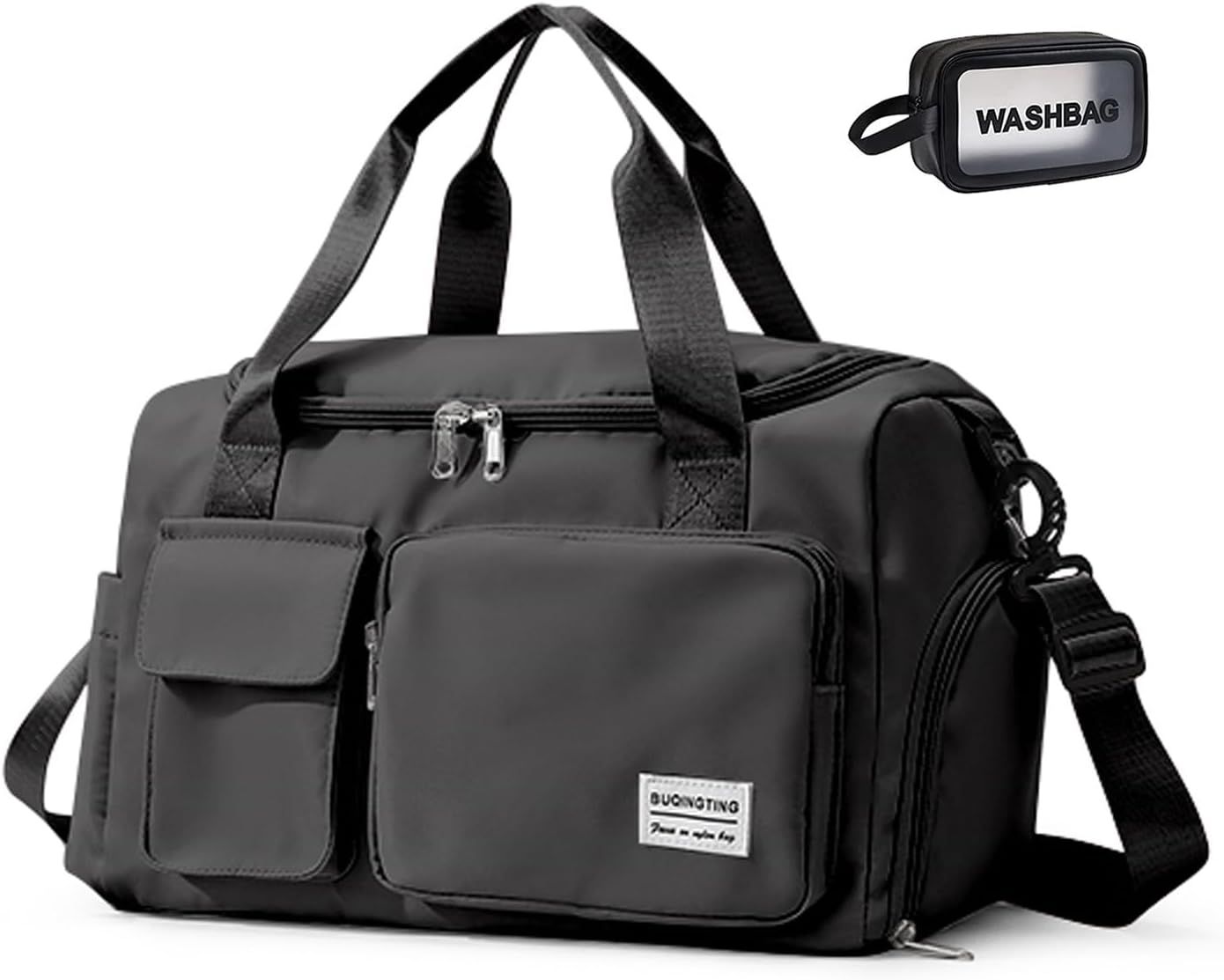 Black Gym Bag for Women, Waterproof Travel Duffle Carry On Weekender with Shoe Compartment & Wet ... | Amazon (US)