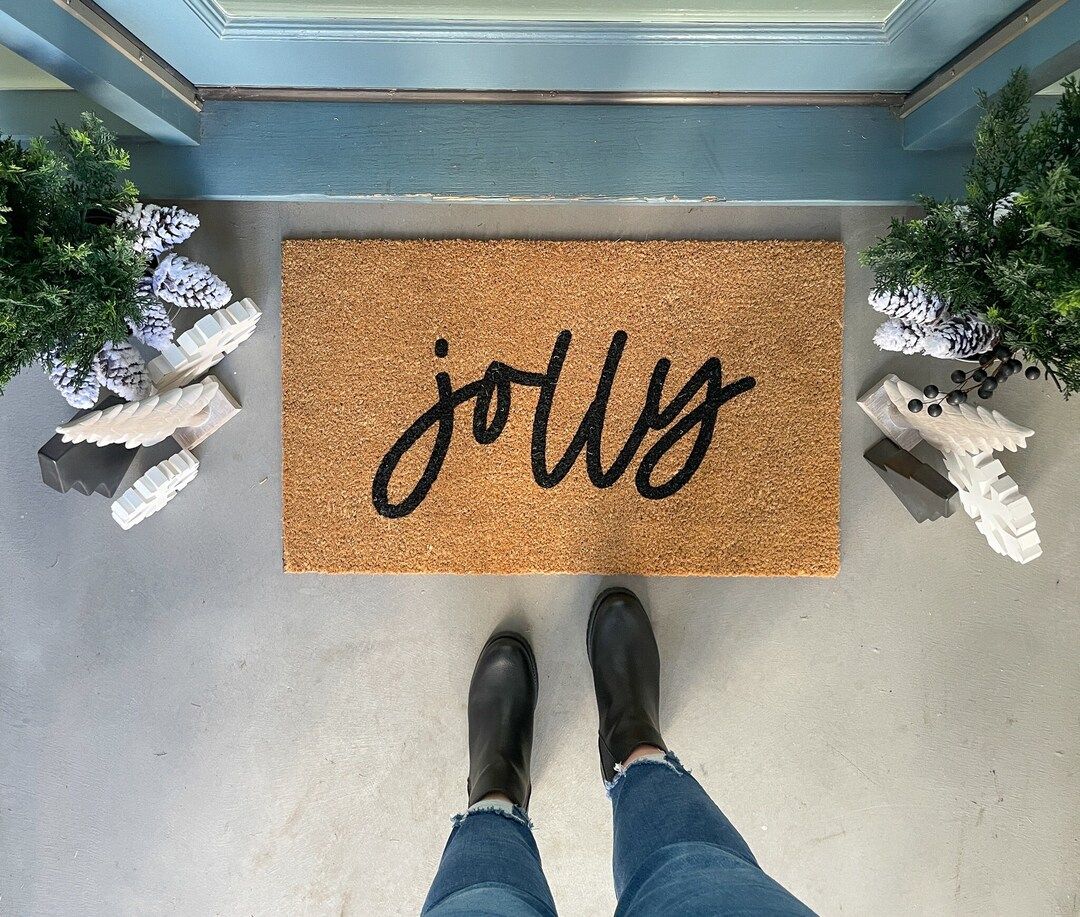 Jolly Doormat, Winter Doormat, Jolly Welcome Mat, Christmas Doormat for front porch, Front Door M... | Etsy (US)