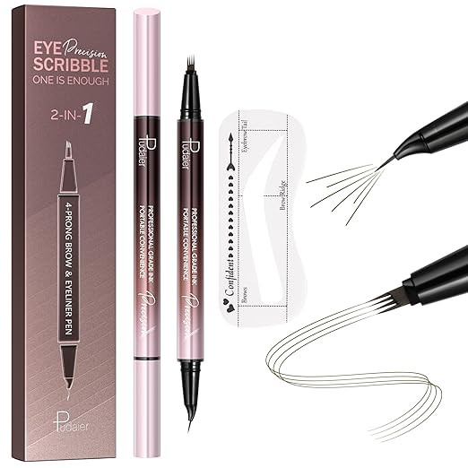Waterproof Microblading Eyebrow Pen,2-in-1 Dual Ended Eyebrow Pen & 10 Eyebrow Stamp,4-Fork-Tip &... | Amazon (US)