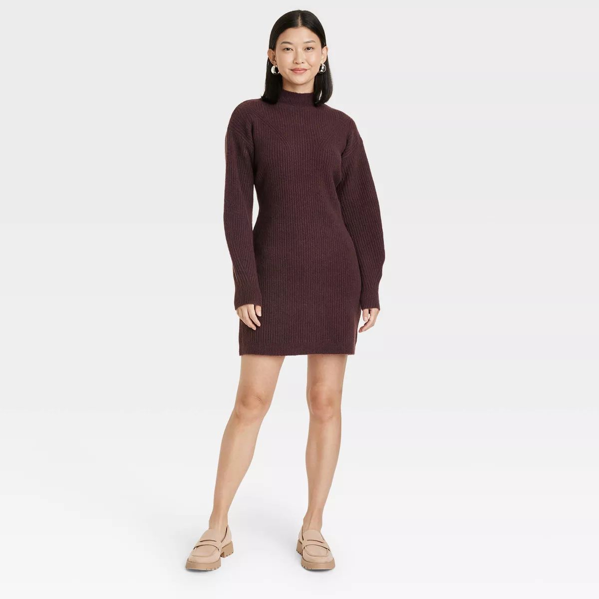 Women's Long Sleeve Sweater Dress - A New Day™ Dark Brown M | Target